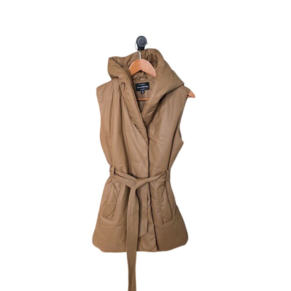 Haute Monde Los Angeles Camel Open Front Draped Vest Tan Size S